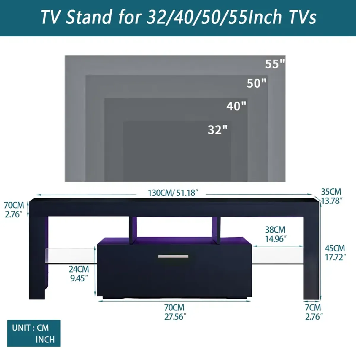 Hivvago Modern TV Console Storage Media TV Organizing Cabinet Worktop