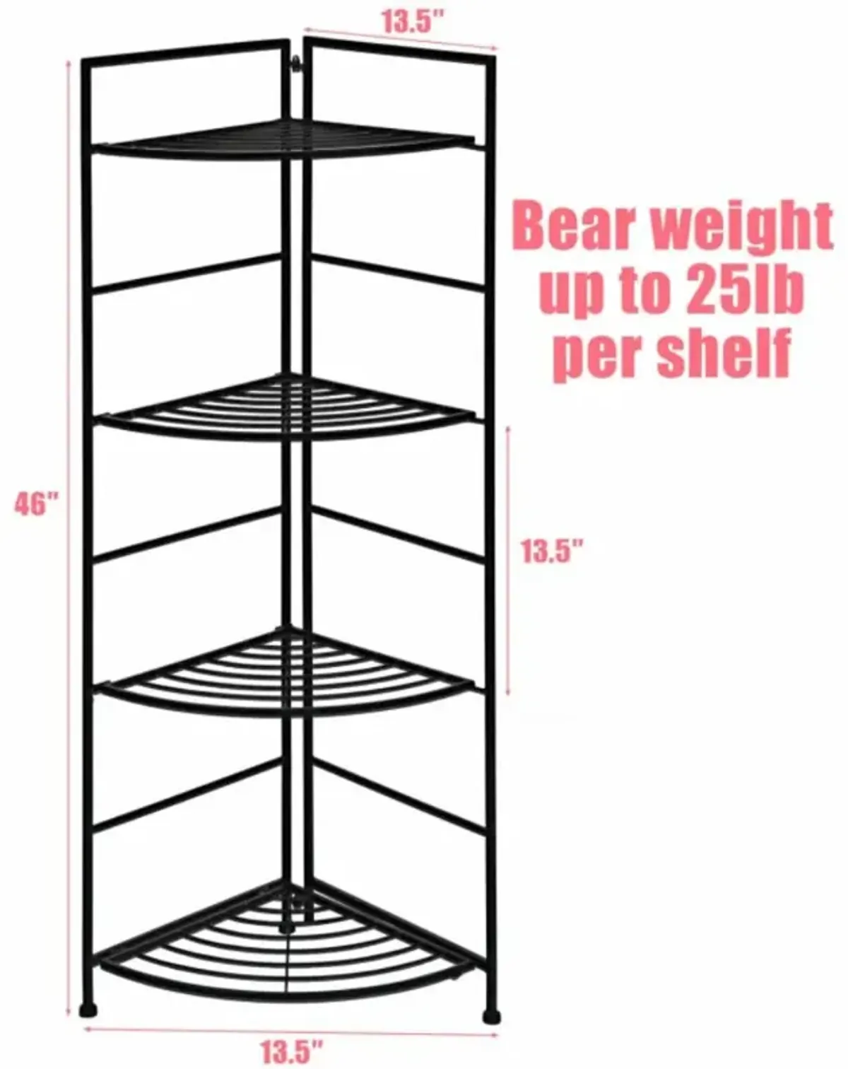 Hivvago 4 Tier Folding Metal Shelf Plant Stand Storage Open Shelf Corner Display Rack