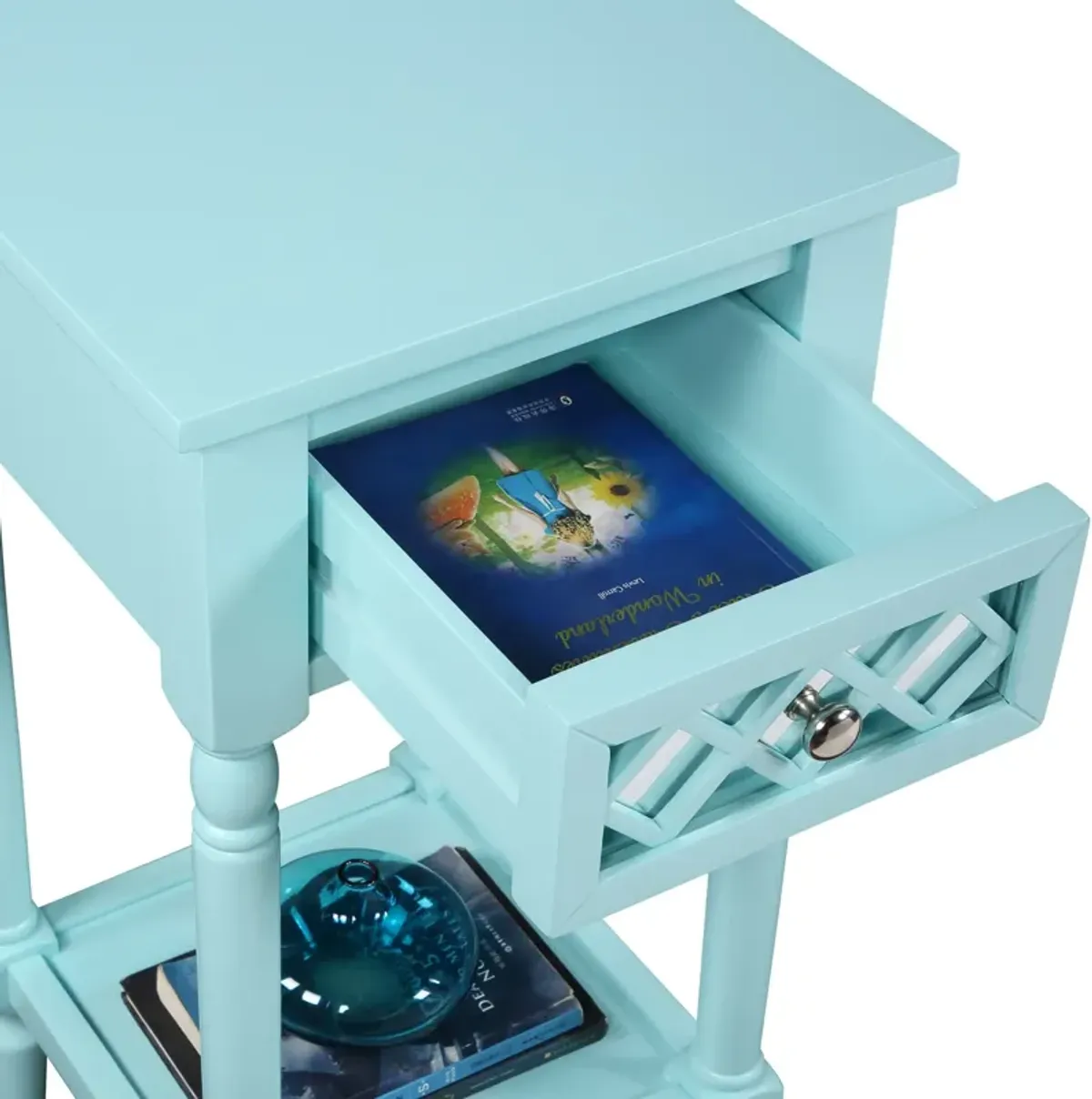 Convenience Concepts French Country Khloe Deluxe 1 Drawer Accent Table with Shelf, Aqua Blue