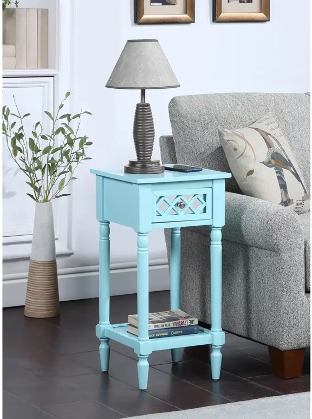 Convenience Concepts French Country Khloe Deluxe 1 Drawer Accent Table with Shelf, Aqua Blue