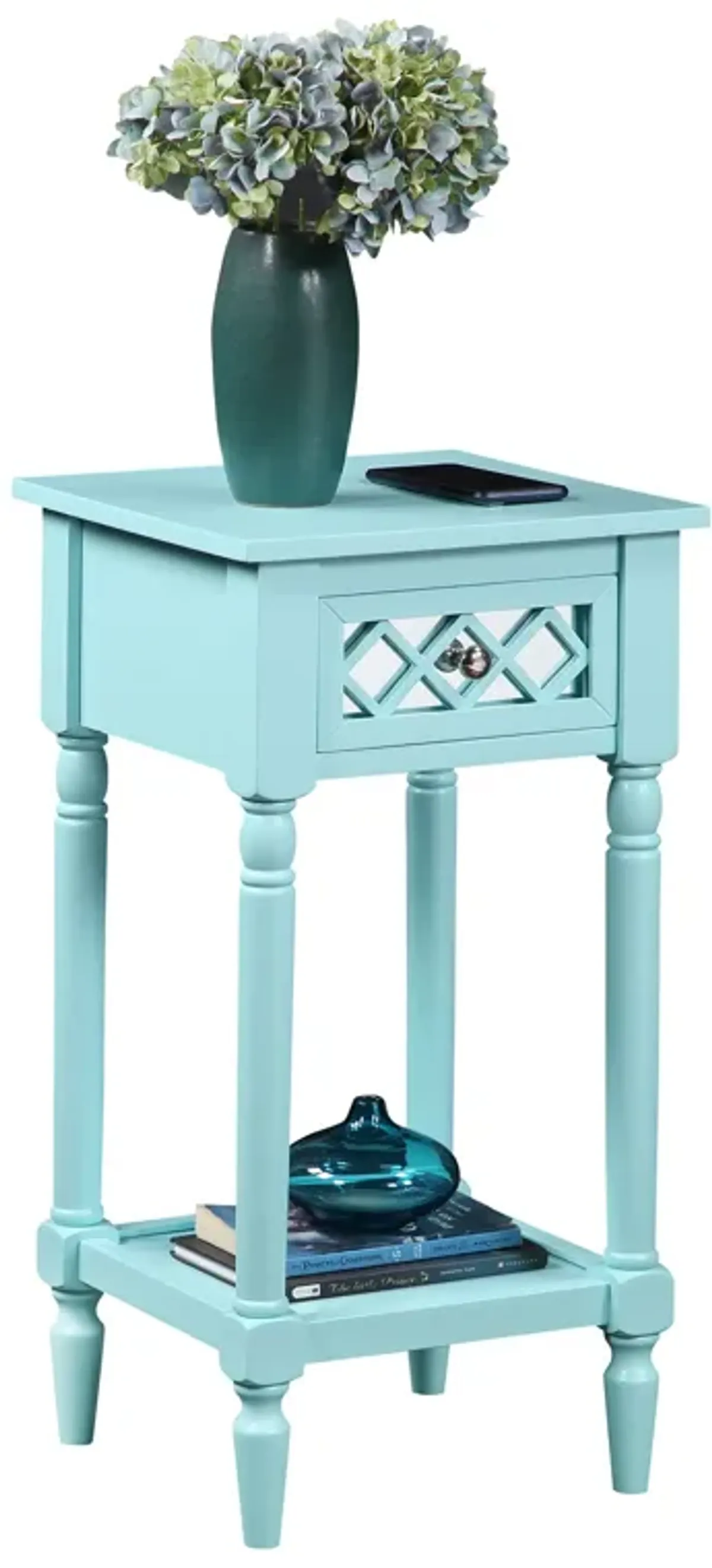 Convenience Concepts French Country Khloe Deluxe 1 Drawer Accent Table with Shelf, Aqua Blue