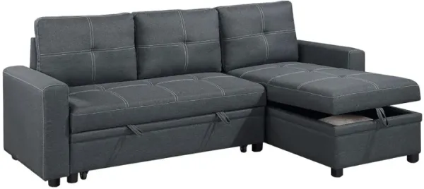 Gero Sectional Sofa Pull Out Bed, Reversible Storage Chaise, Dark Gray - Benzara