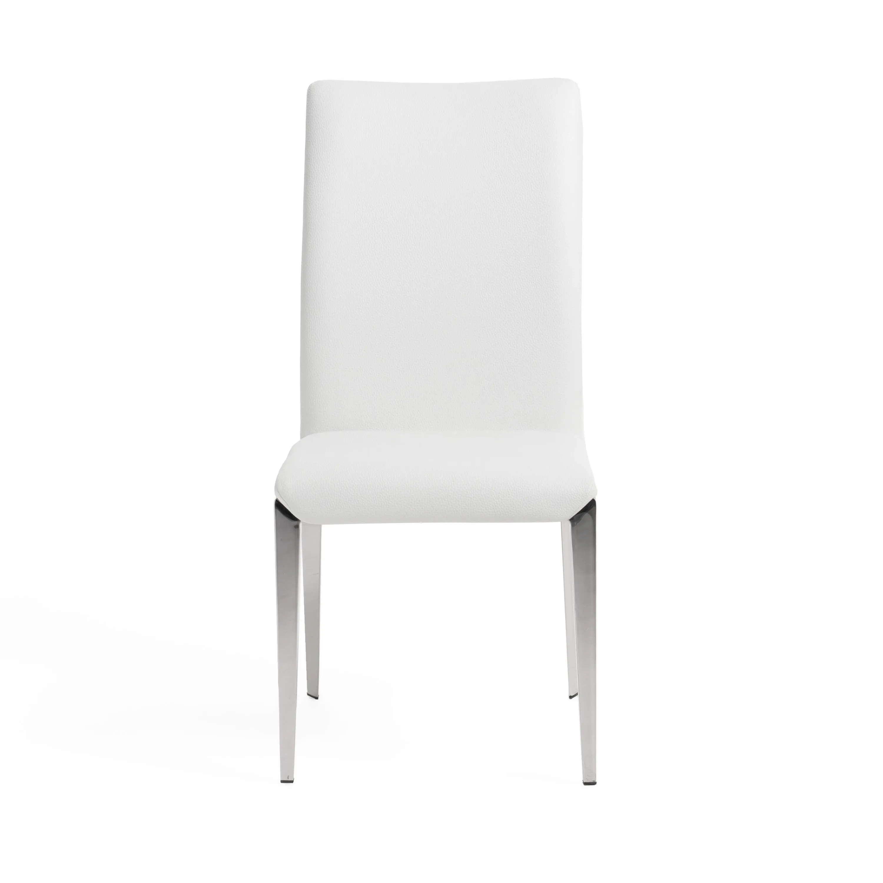 18 Inch Dining Side Chair Set of 2, Plush White Faux Leather Seat, Metal - Benzara