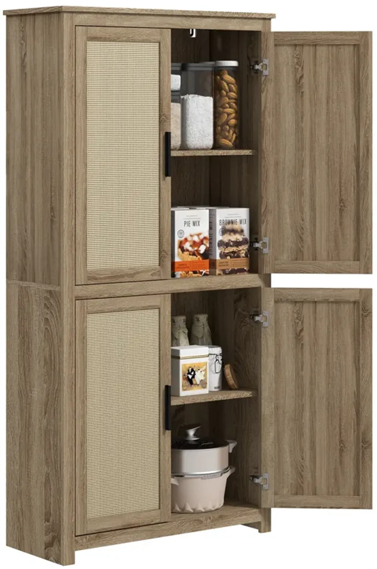 64" Rattan Kitchen Storage Cabinet with Adjustable Shelf Natural