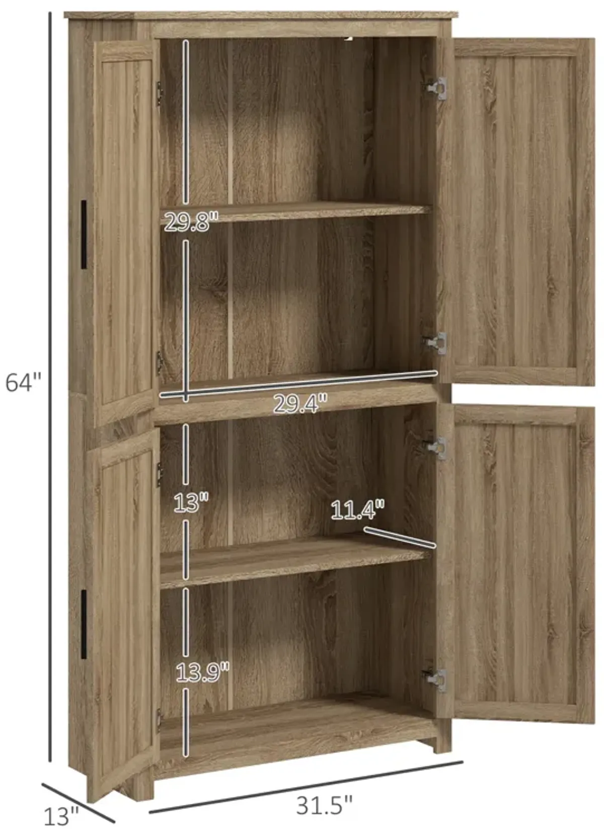 64" Rattan Kitchen Storage Cabinet with Adjustable Shelf Natural