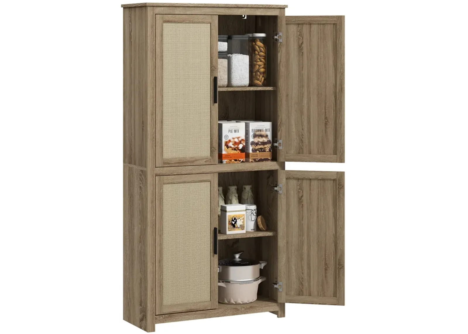 64" Rattan Kitchen Storage Cabinet with Adjustable Shelf Natural