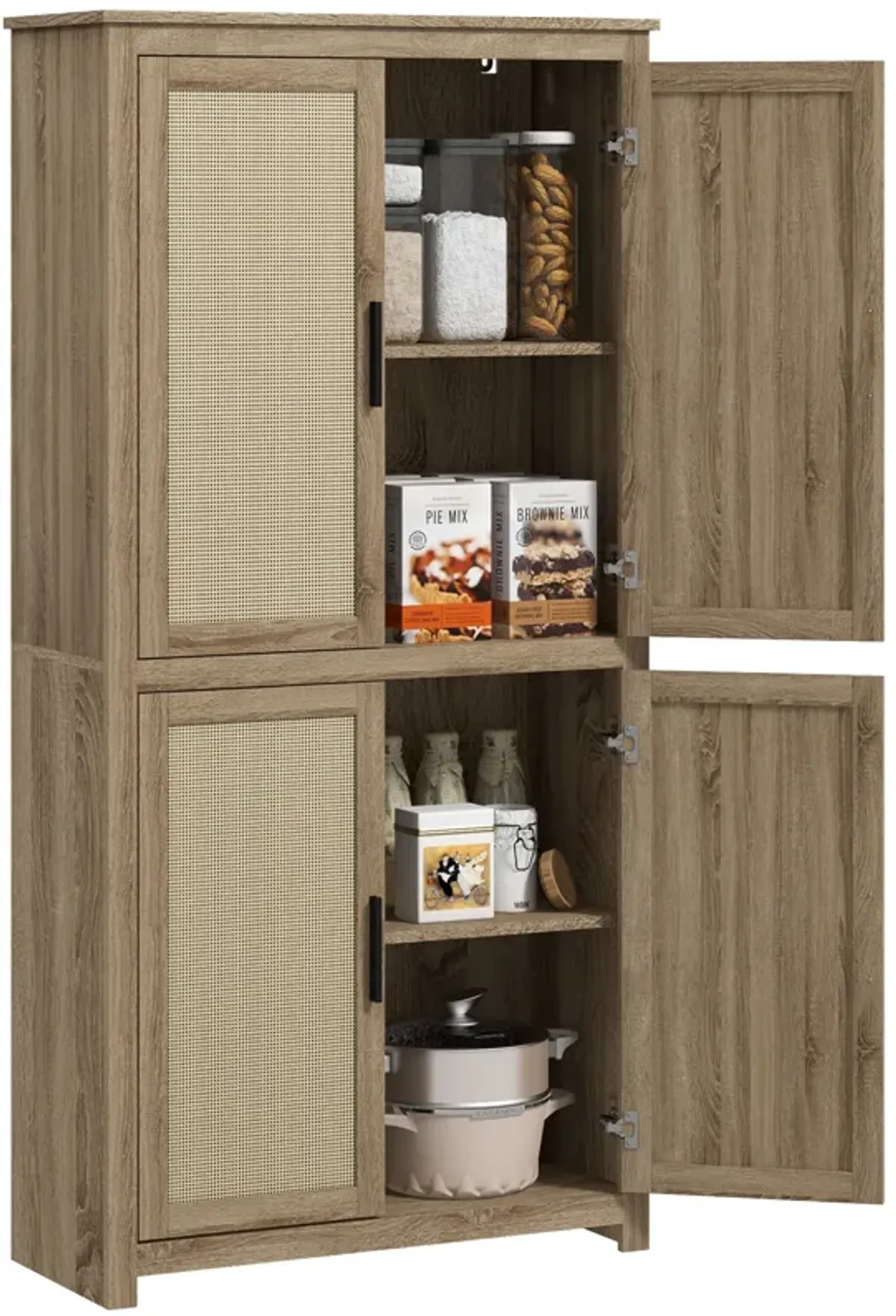 64" Rattan Kitchen Storage Cabinet with Adjustable Shelf Natural