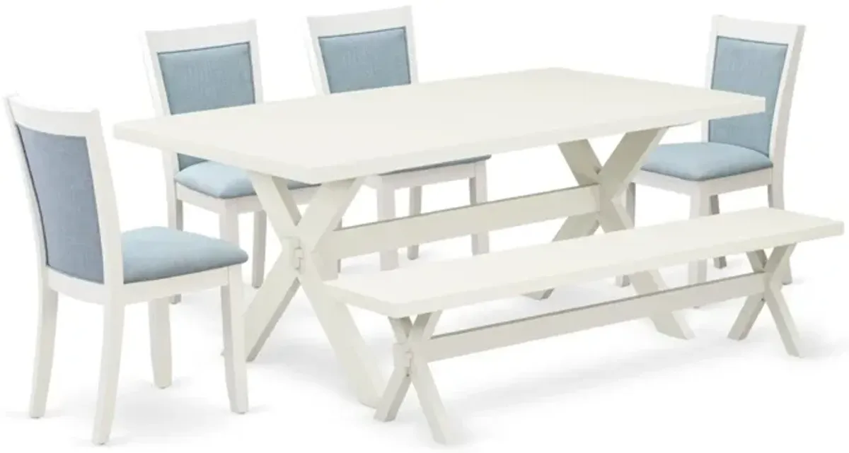 East West Furniture X027MZ015-6 6Pc Dining Set - Rectangular Table , 4 Parson Chairs and a Bench - Multi-Color Color