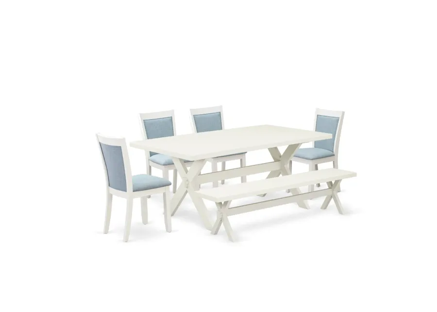 East West Furniture X027MZ015-6 6Pc Dining Set - Rectangular Table , 4 Parson Chairs and a Bench - Multi-Color Color