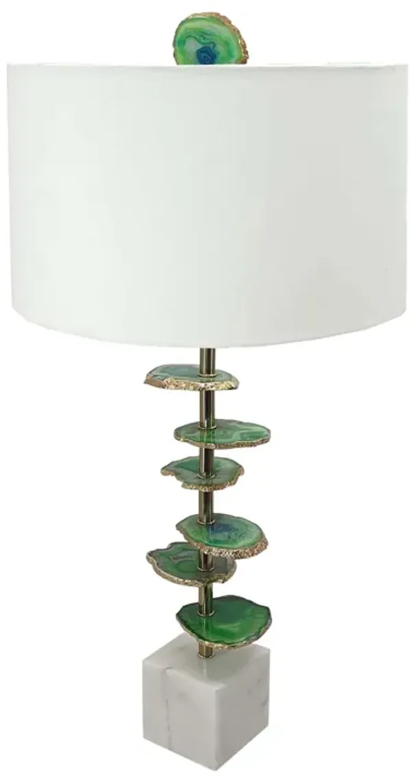Parks 30 Inch Table Lamp With Agate Slices and Linen Drum Shade, White - Benzara