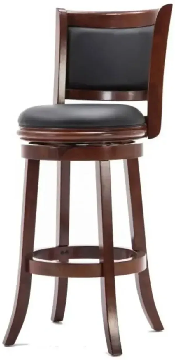 Hivvago Cherry 29-inch Solid Wood Bar Stool with Faux Leather Swivel Seat