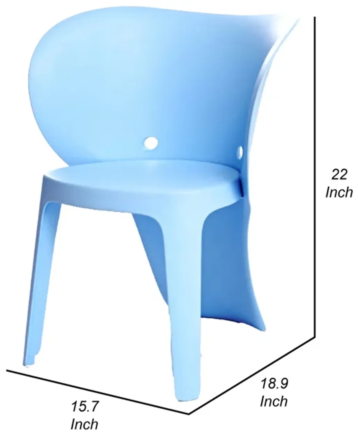 Fyna 16 Inch Kids Chair with Curved Back, Elephant Trunk Design, Blue - Benzara