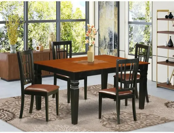 5 Pc Kitchen table set with a Dinning Table and 4 Leather Dining Chairs in Black