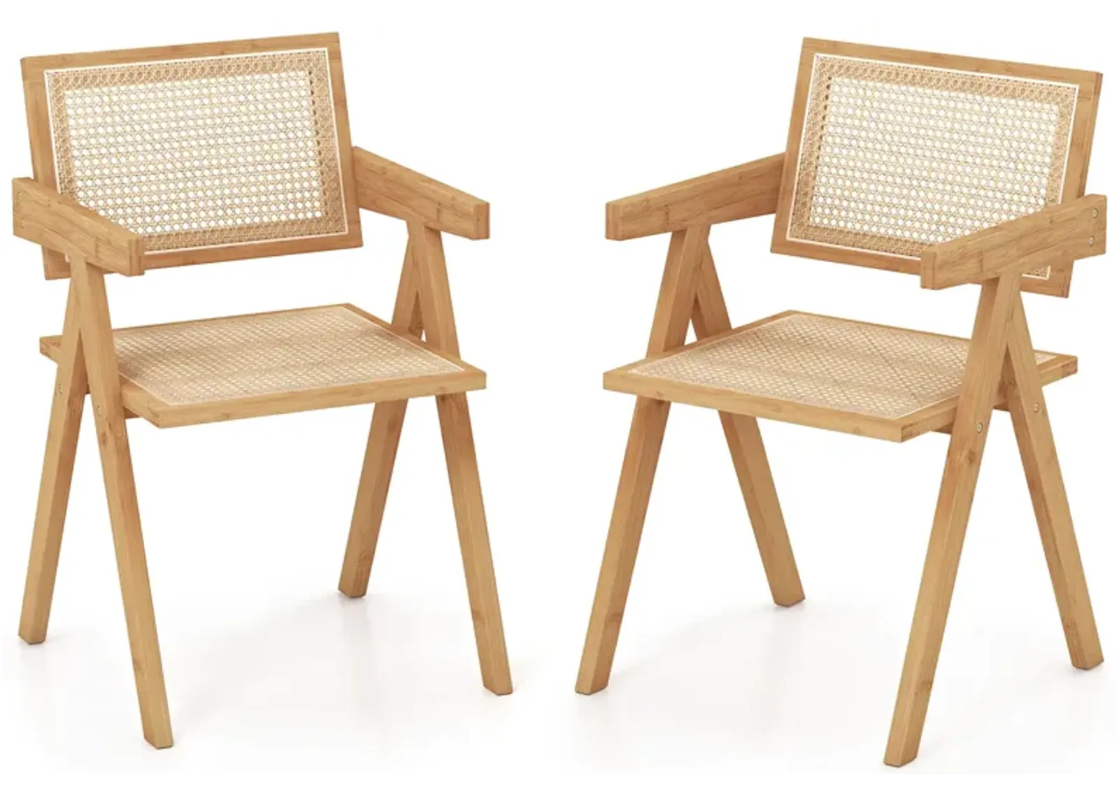 Set of 2 Rattan Accent Chairs with Natural Bamboo Frame-Natural