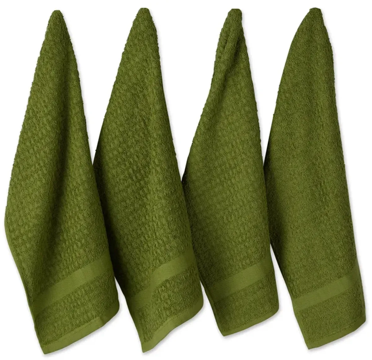 Set of 4 Solid Antique Green Waffle Terry Dish Towel  26"