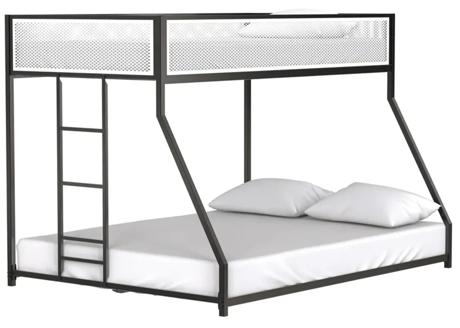 Twin Over Full Bunk Metal Bed Frame with Mesh Guard Rail, Removable Ladder, Noise-Reducing EVA Pad for Kids Bedrooms, Black