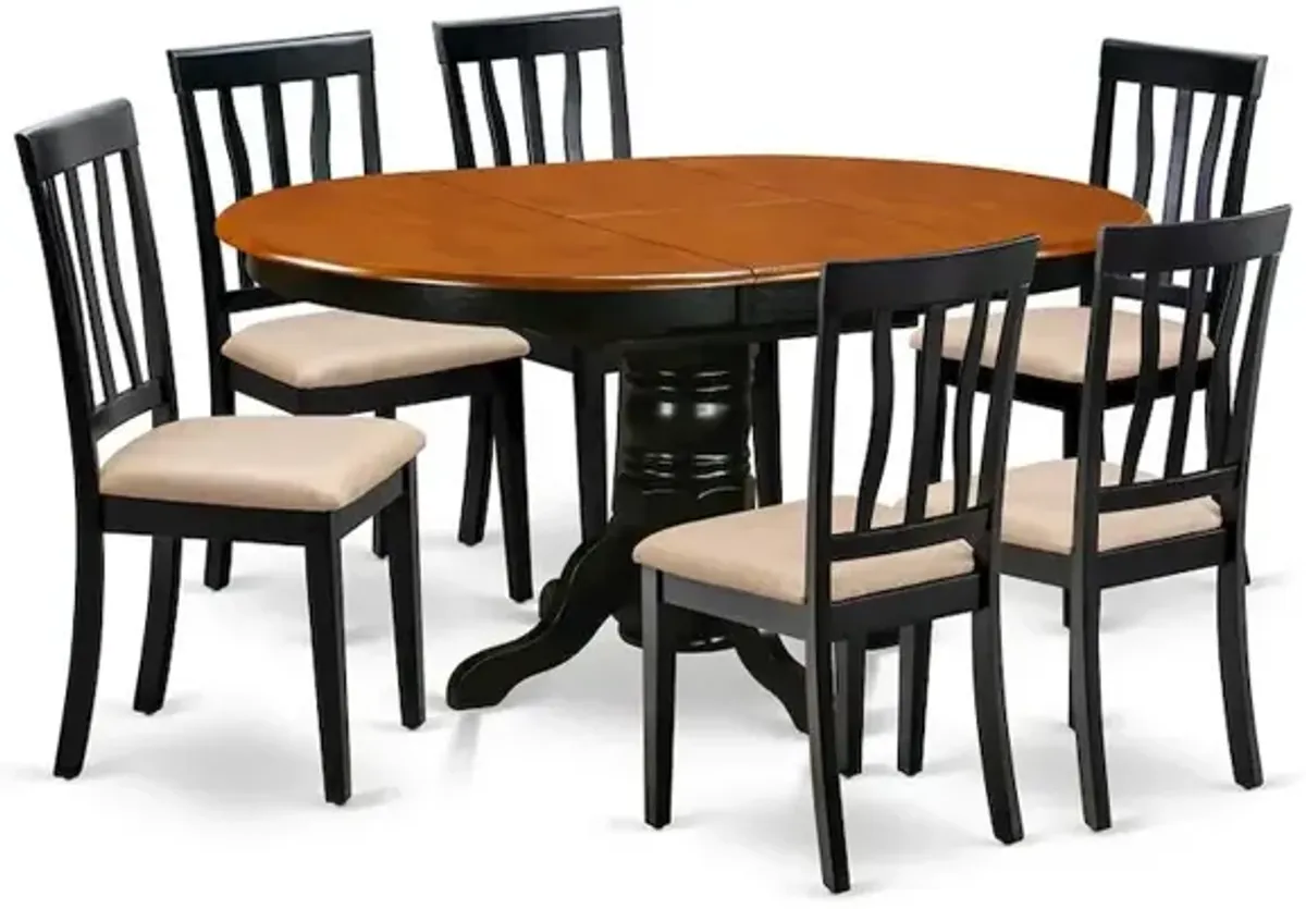 East West Furniture AVAT7-BLK-C Dining set - 7 Pcs with 6 Wooden Chairs