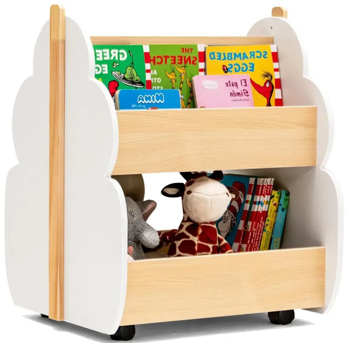 Kids Wooden Bookshelf with Universal Wheels