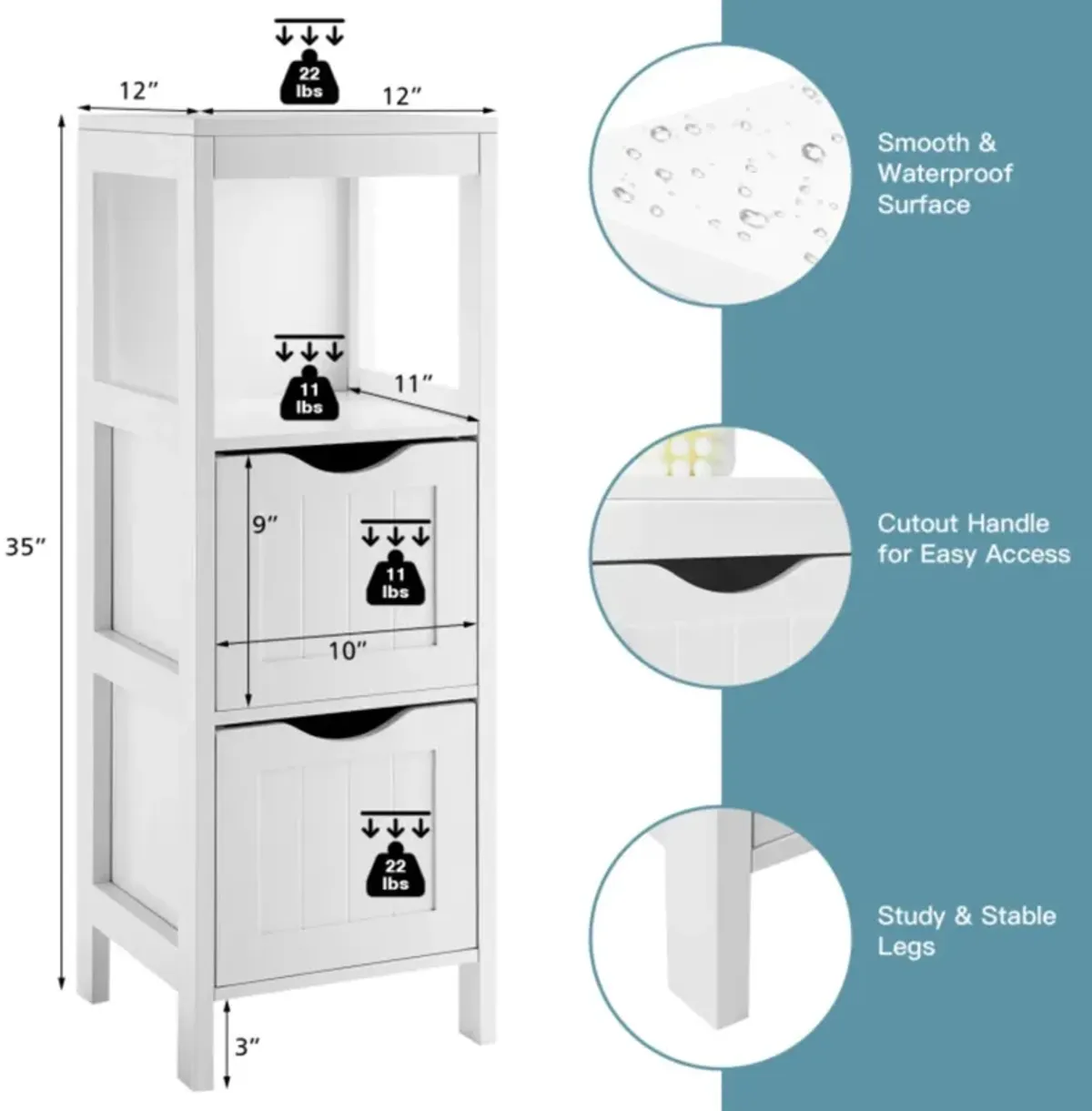 Hivvago Freestanding Storage Cabinet with 2 Removable Drawers for Bathroom