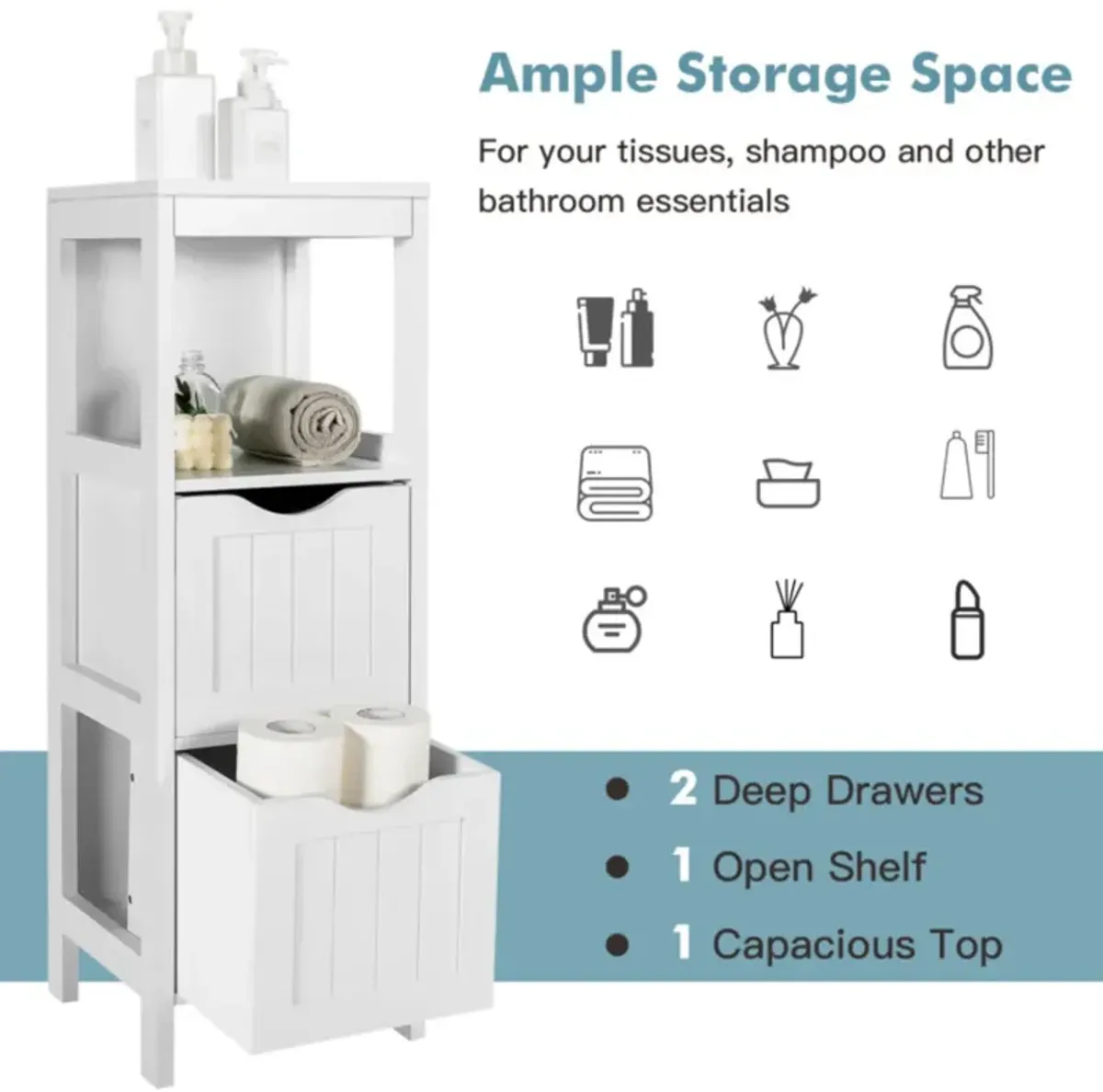 Hivvago Freestanding Storage Cabinet with 2 Removable Drawers for Bathroom