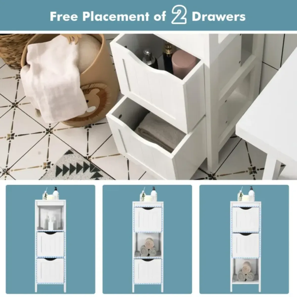 Hivvago Freestanding Storage Cabinet with 2 Removable Drawers for Bathroom