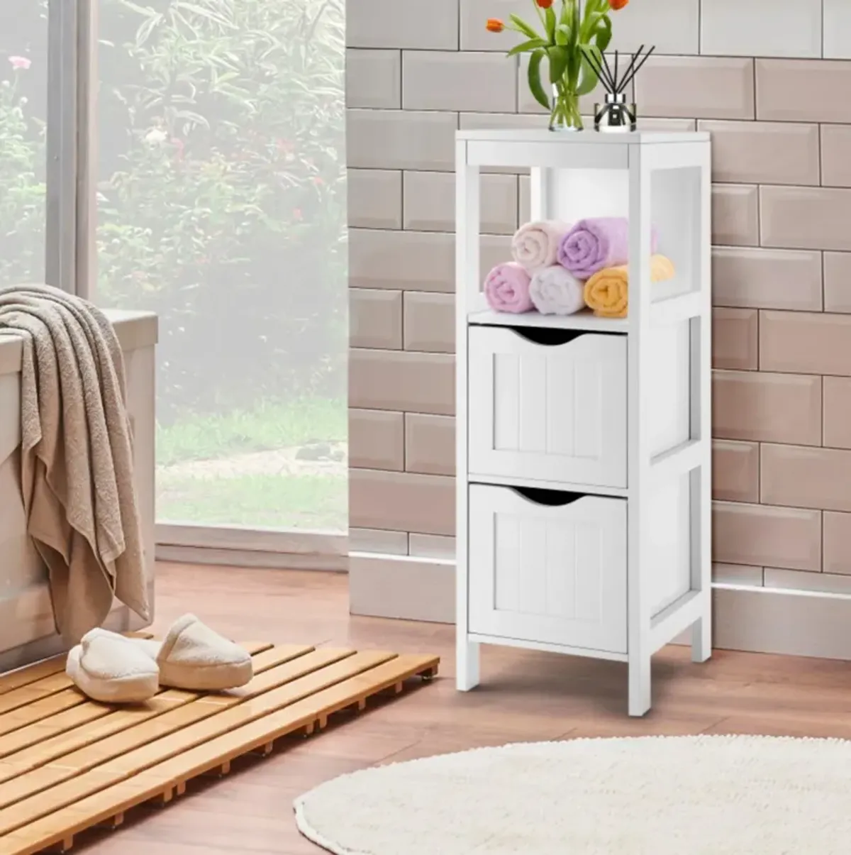 Hivvago Freestanding Storage Cabinet with 2 Removable Drawers for Bathroom