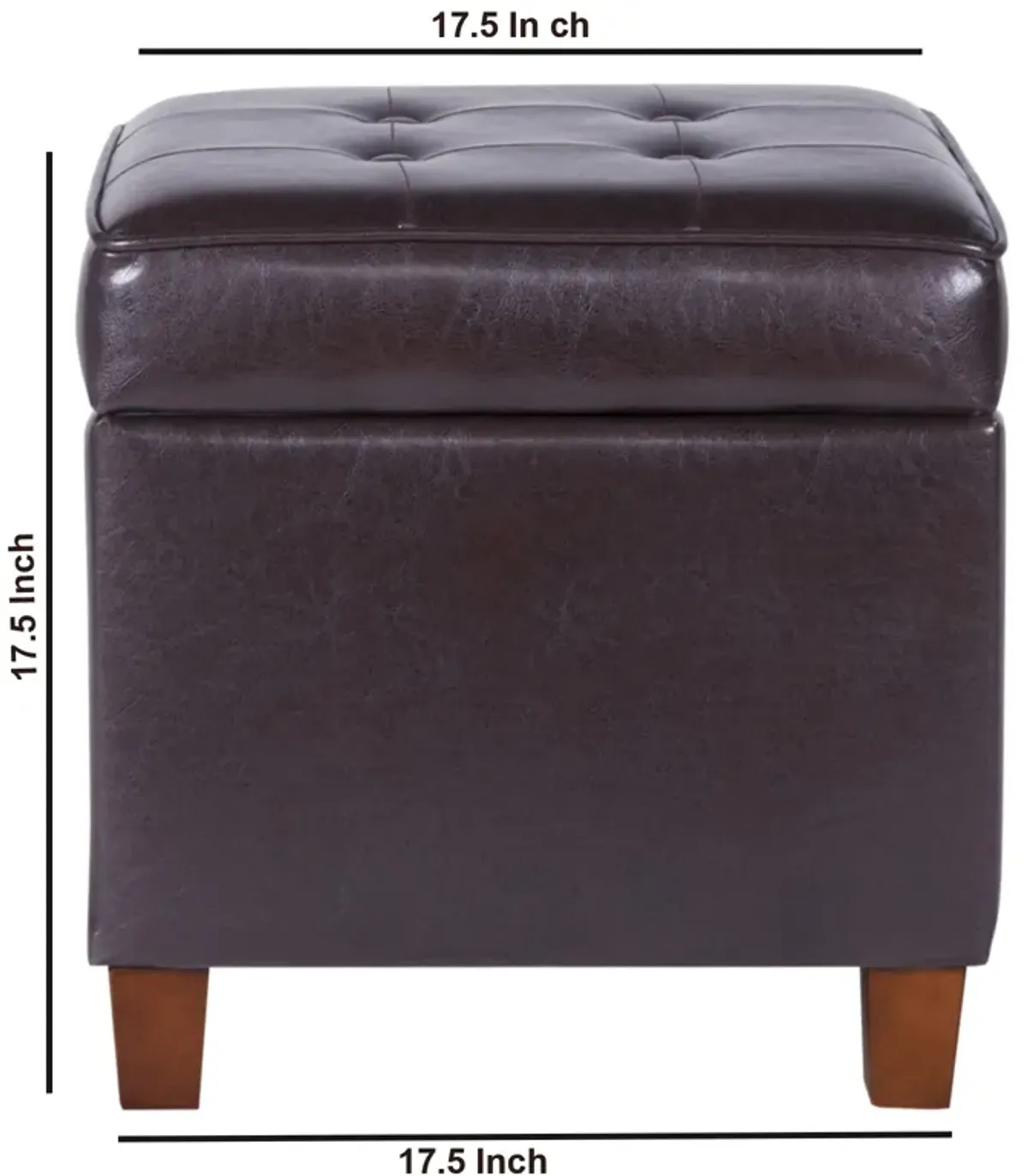 Square Shape Leatherette Upholstered Wooden Ottoman with Tufted Lift Off Lid Storage, Brown - Benzara