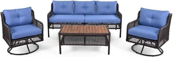 Merax Outdoor Wicker Sofa Furniture Set with Swivel Chairs