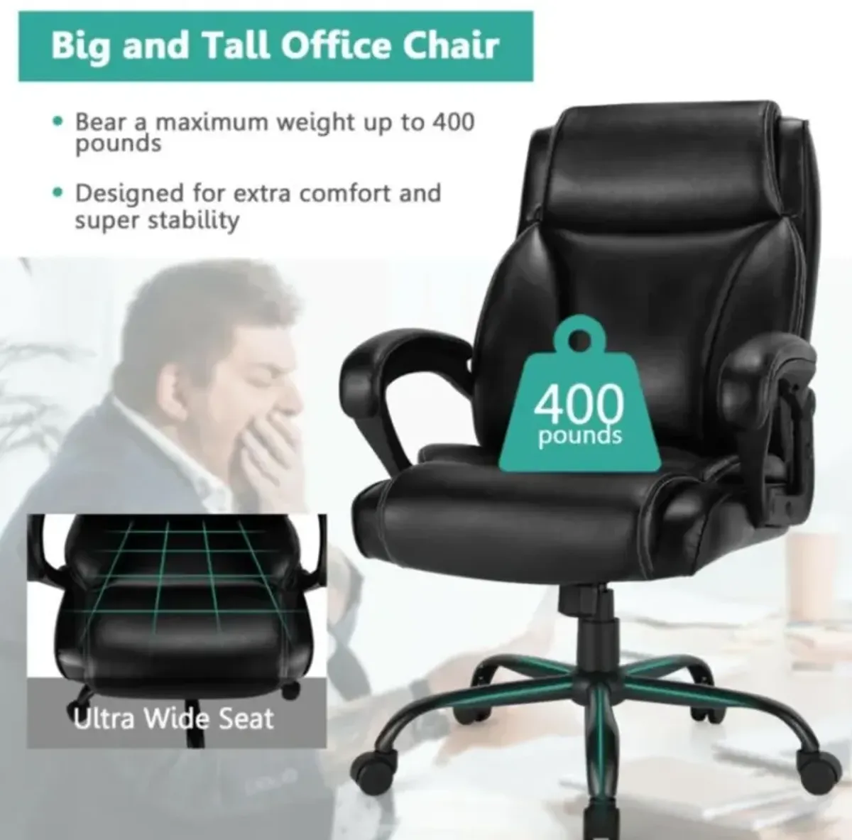 Hivvago 400 Pounds Big and Tall Adjustable High Back Leather Office Chair