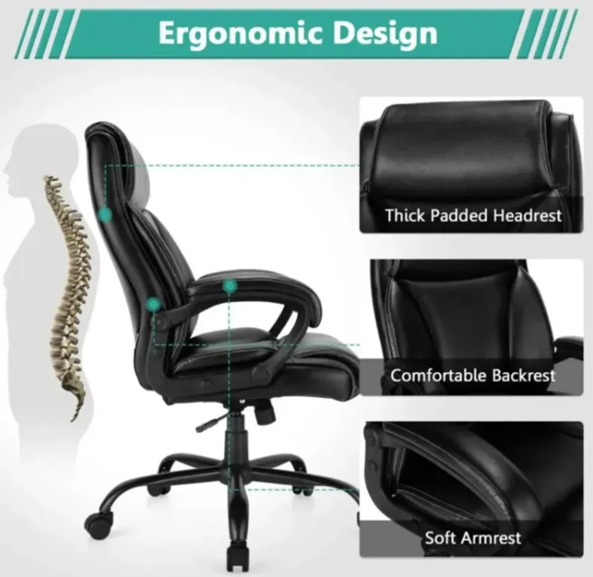 Hivvago 400 Pounds Big and Tall Adjustable High Back Leather Office Chair