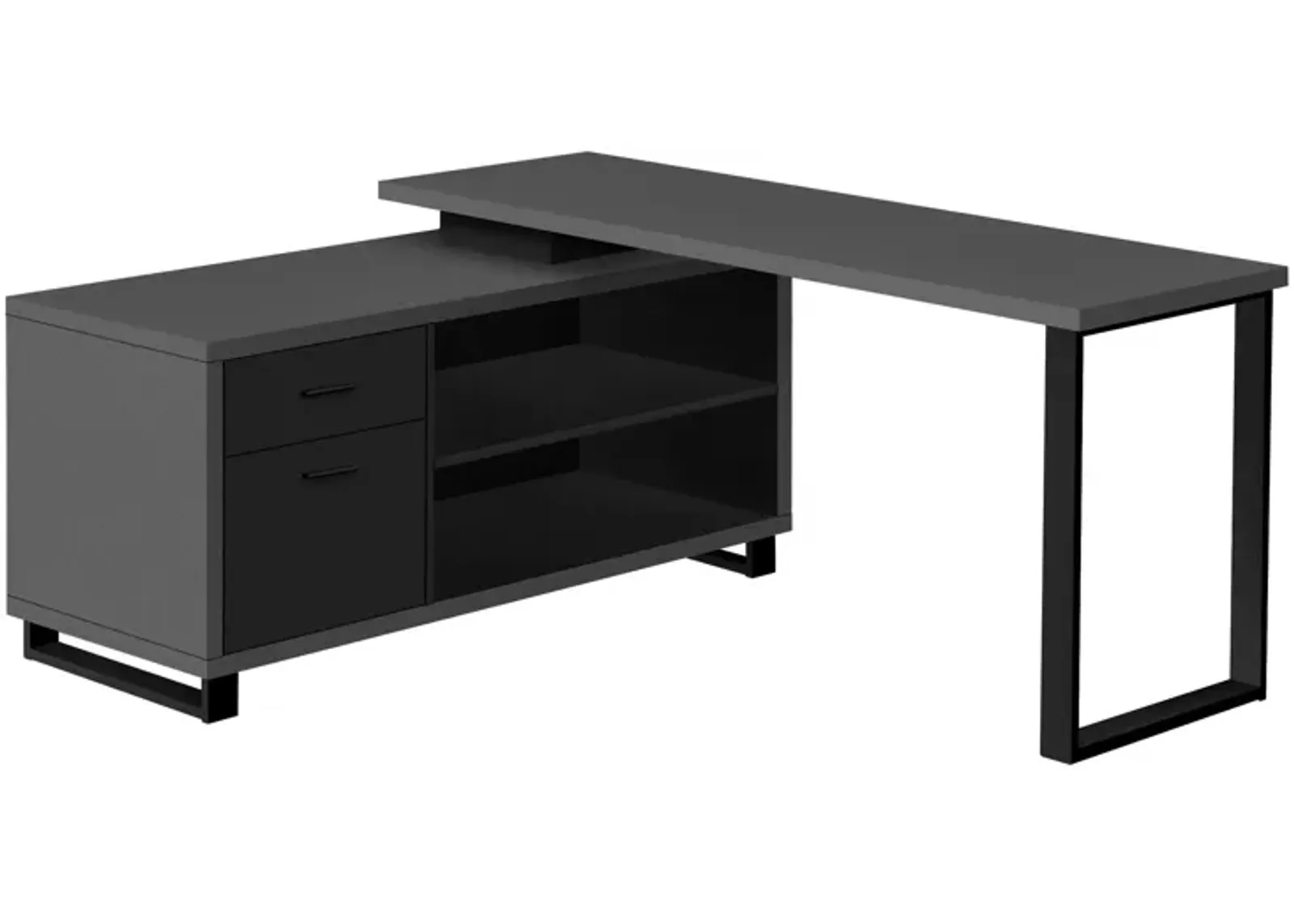 Computer Desk, Home Office, Corner, Storage Drawers, 72"L, L Shape, Work, Laptop, Metal, Laminate, Grey, Black, Contemporary, Modern