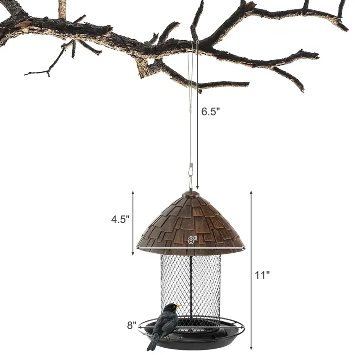 Squirrel-proof Metal Wild Bird Feeder with Perch and Drain Holes