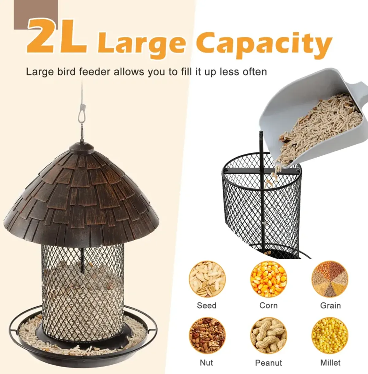 Squirrel-proof Metal Wild Bird Feeder with Perch and Drain Holes