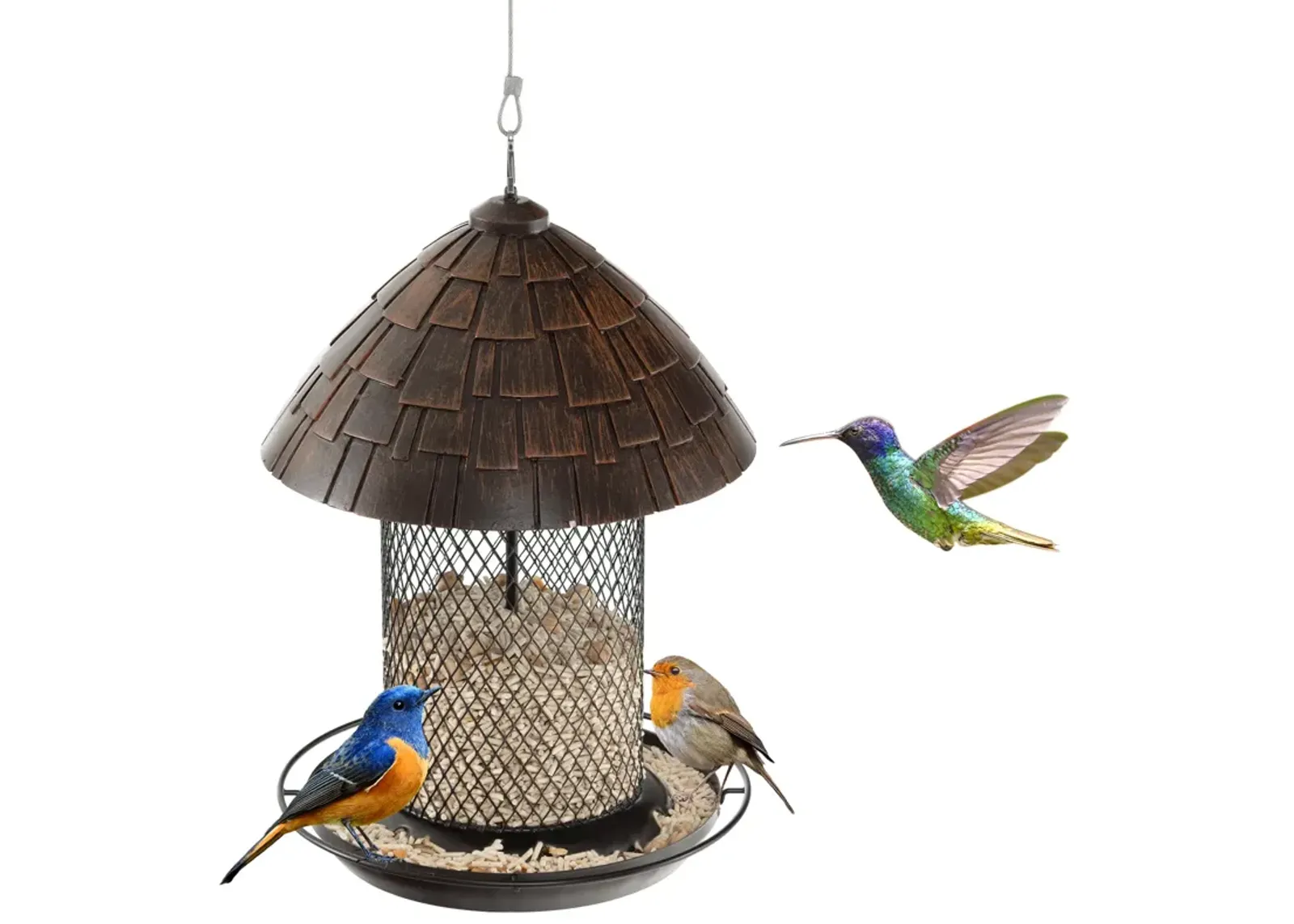 Squirrel-proof Metal Wild Bird Feeder with Perch and Drain Holes