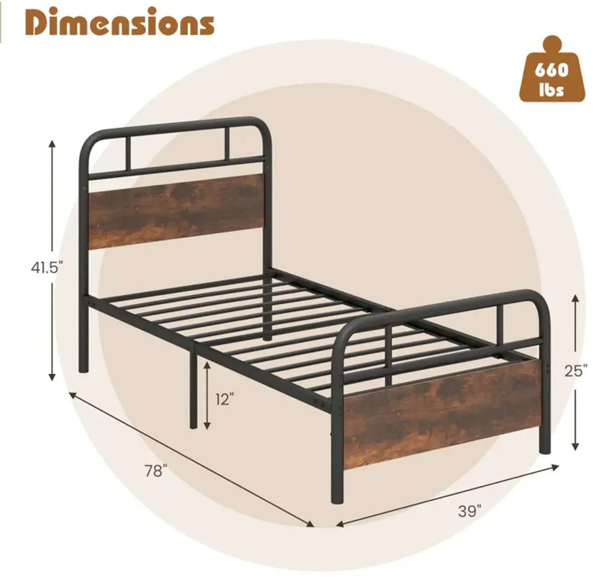 Bed Frame with Industrial Headboard