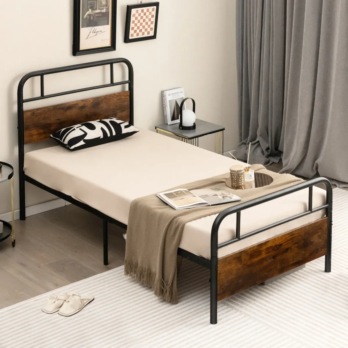 Bed Frame with Industrial Headboard