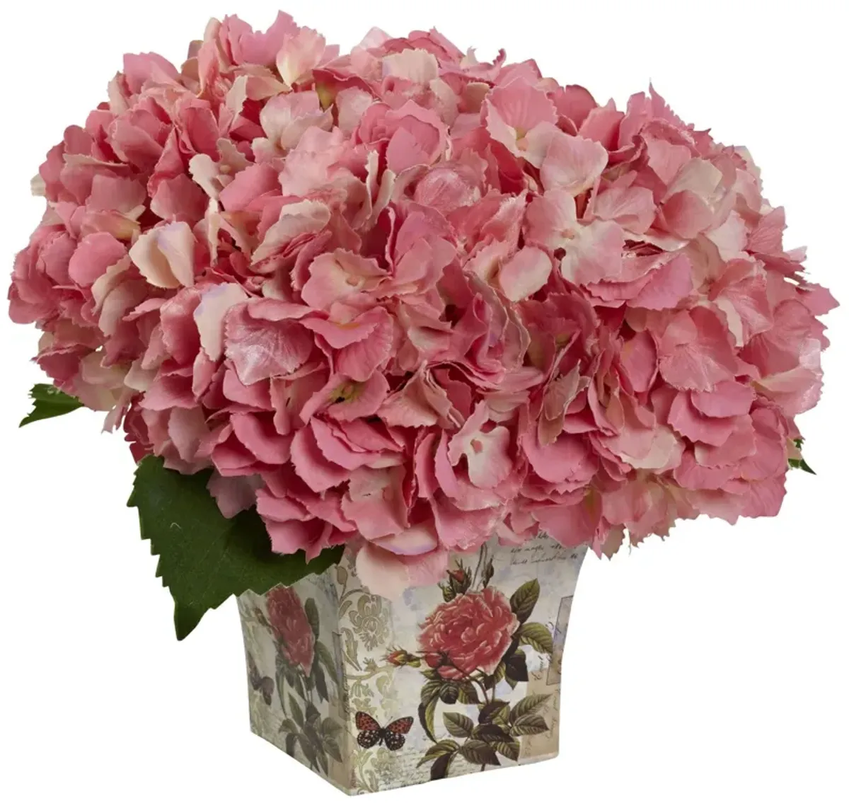 Nearly Natural 9.5-in Hydrangea with Floral Planter Pink