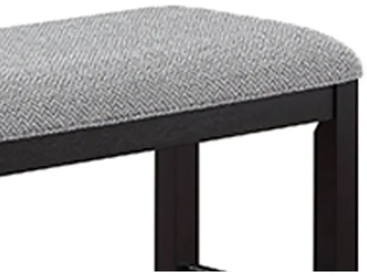 Kara 42 Inch Counter Height Bench, Wood Frame, Fabric Upholstery, Gray - Benzara