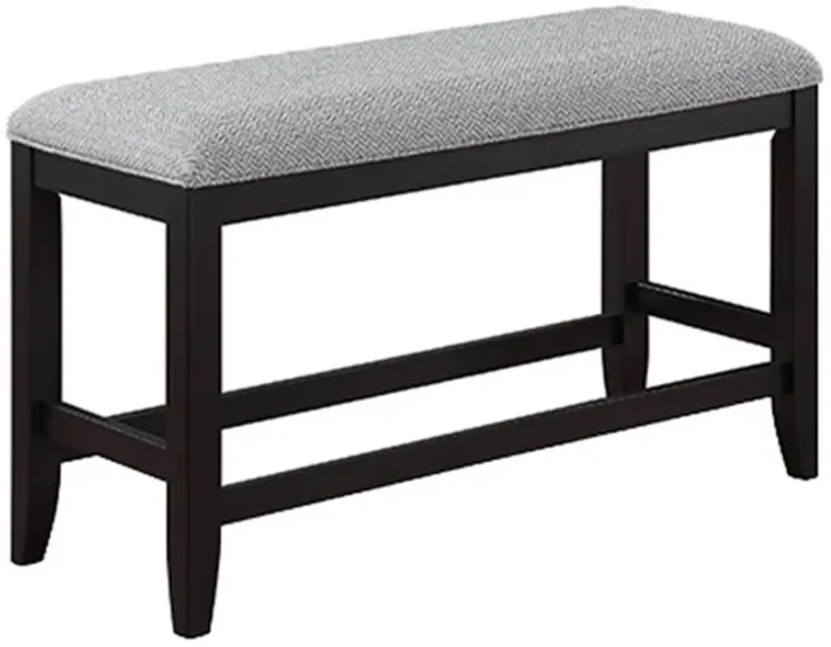 Kara 42 Inch Counter Height Bench, Wood Frame, Fabric Upholstery, Gray - Benzara