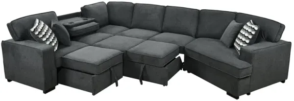 MONDAWE 146"Oversized Upholstered Sectional Pull Out Sleeper Bed and Chaise Lounge, U-Shaped Sofa with 2 pull-out Bed