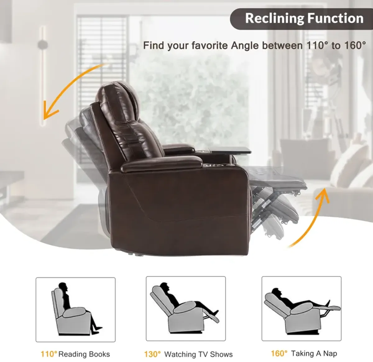 Merax Power Motion Recliner with USB Charging Port and Hidden Arm Storage 2 Convenient Cup Holders Design and 360° Swivel Tray Table