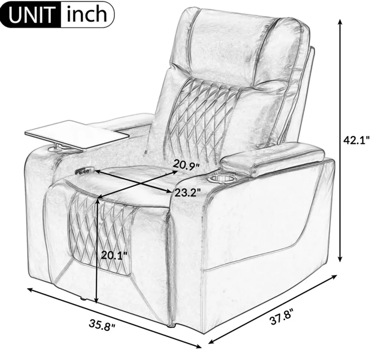 Merax Power Motion Recliner with USB Charging Port and Hidden Arm Storage 2 Convenient Cup Holders Design and 360° Swivel Tray Table