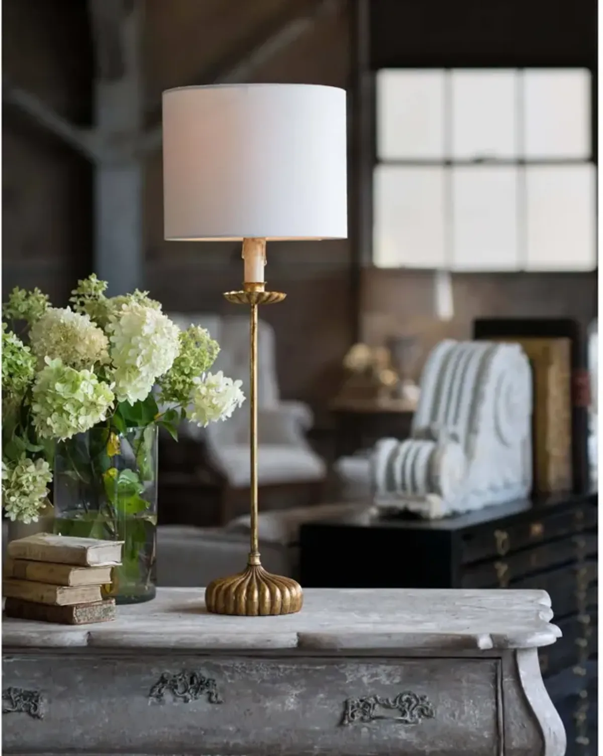 Clove Stem Buffet Table Lamp With Natural Linen Shade