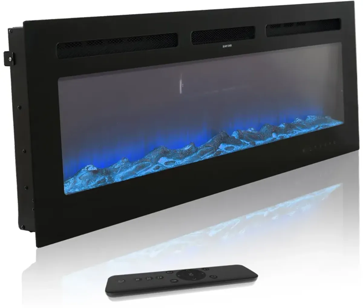 Black 42 in. Wall-Mounted Electric Fireplace with Logs & Crystals, Remote 1500/750W