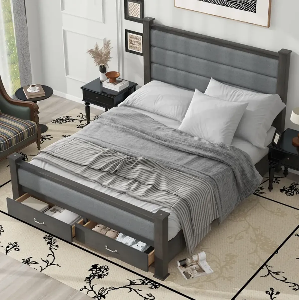 Merax Platform Bed with Upholstered Headboard