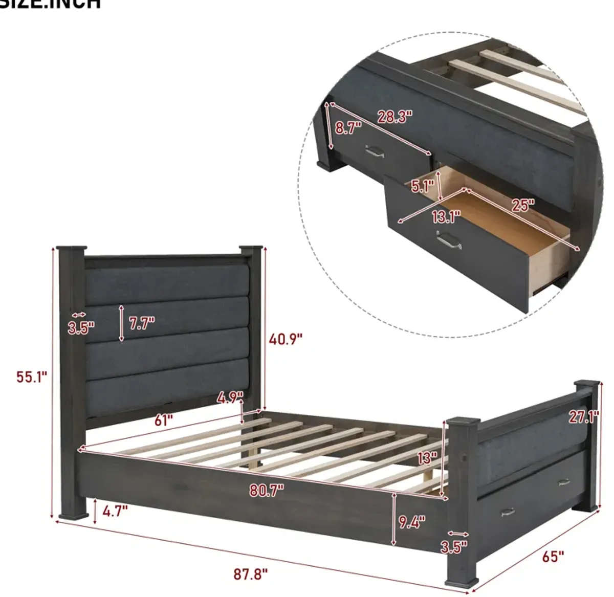 Merax Platform Bed with Upholstered Headboard