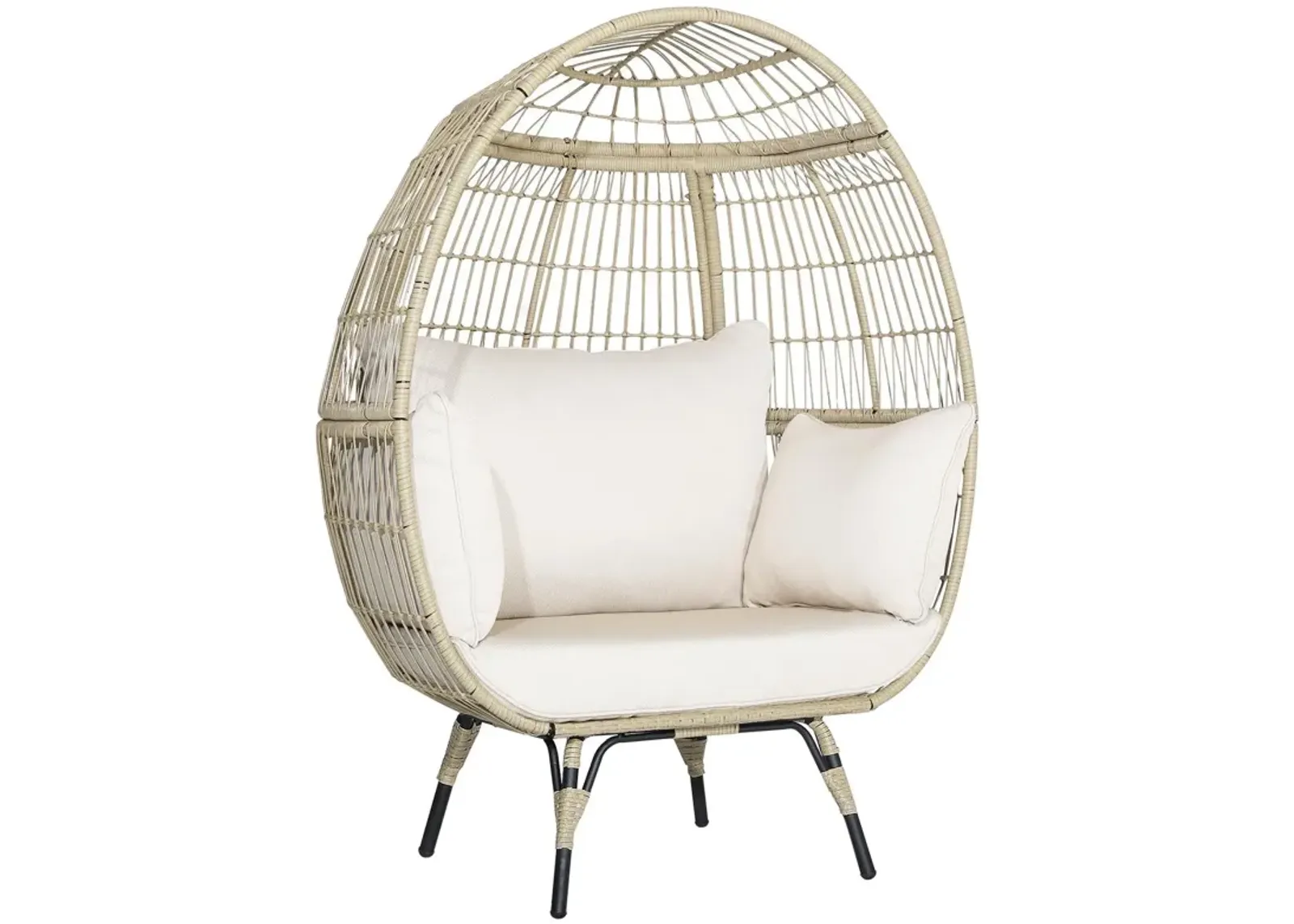 Oversized Patio Rattan Egg Lounge Chair with 4 Cushions