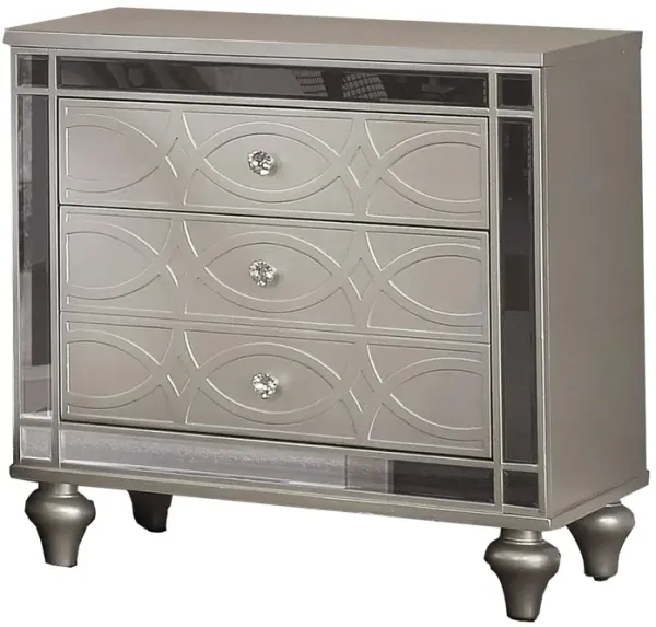 Nightstand with USB and Circular Decorative Pattern, Silver-Benzara