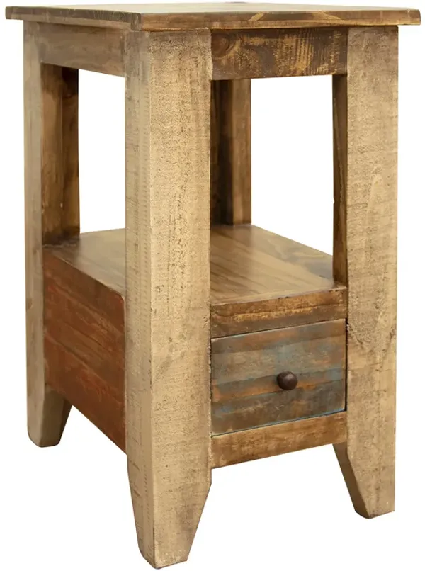 Fena 26 Inch Narrow End Table, Open Shelf, Multicolor Distress Pine Wood-Benzara