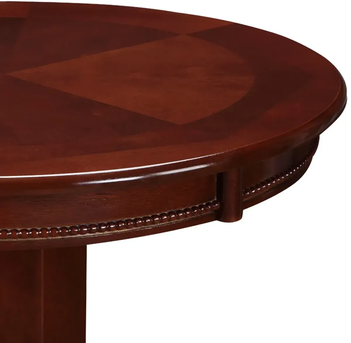 Ava 42 Inch Wood Pub Bar Table, Sunburst Design, Carved Pedestal, Dark Brown-Benzara